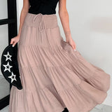 Boho Chic High Waisted Contrast Drawstring A Line Maxi Skirt