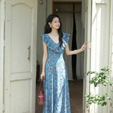 V-Neck Ruffled Midi Floral Dress