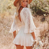 Lace V-Neck Ruffle Mini Boho Dress