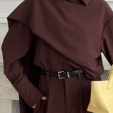 Vintage Chic Lapel Scarf Top & Wide Leg Pants Two Piece Set