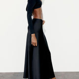 Slim High Waist Satin Texture Straight Midi Skirt