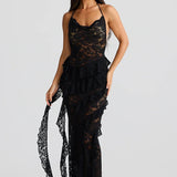 Backless Lace Halter Maxi Dress