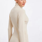 Ribbed Knit Zip-Up Stand Collar Cardigan