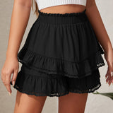 Ruched Tiered Ruffle Hem Elastic Waist Skort