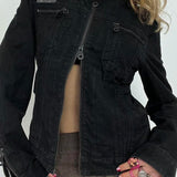 Double Zipper Denim Cargo Jacket