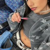 Star Print Zip Up Hoodie