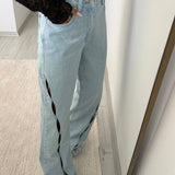 Vintage Distressed Cutout Straight Jeans