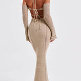Sexy Backless Suspender Slim Hollow Long Sleeve Dress