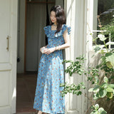 V-Neck Ruffled Midi Floral Dress