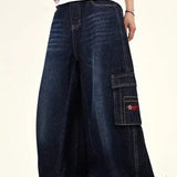 Dark Blue Cargo Wide-Leg Jeans