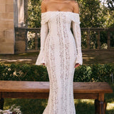 Lace Bustier Bell Sleeve Maxi Dress