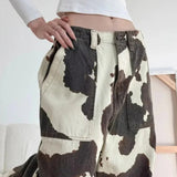 Baggy Cow Pattern Wide Leg Jeans