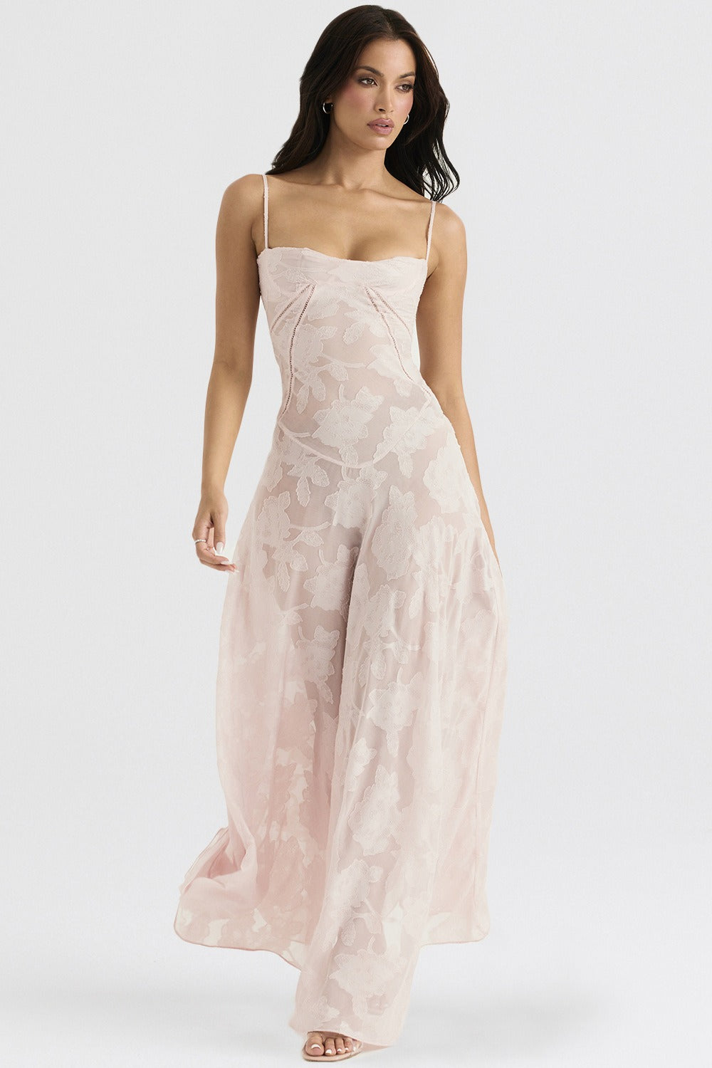 Dainty Lace Spaghetti Strap Tie Waist  Prom Dress
