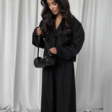 Solid V-neck Cardigan Tapered Two Piece Set