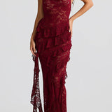 Backless Lace Halter Maxi Dress