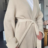 Relaxed Cozy Tie Waist Knit Cardigan