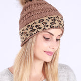 Leopard Print Slouchy Knit Beanie Hat