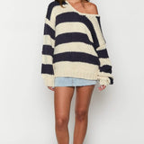 Off-shoulder Striped Sweater