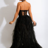 Sheer Lace Bustier Formal Dress