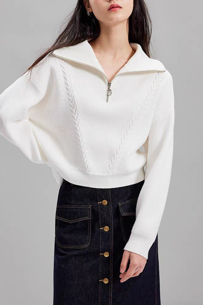 Short Cable Knit Pullover Sweater