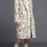 Leopard Print Faux Fur Notch Collar Overcoat