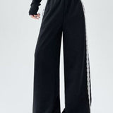 Lace Panel Athletic Wide Leg High Waist Pants