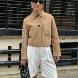 Split suede leather jacket with pocket