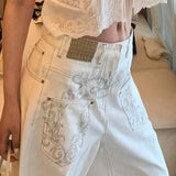 High Waist Printed Patchwork Jeans