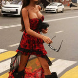 Ruched Low-Neck Floral Dress