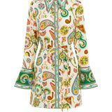 Exquisite And Fashionable Printed Trumpet Sleeve Mini Dress
