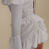 Stylish Off Shoulder Long Sleeve Ruffle Skirt Set