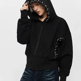 Pearl Zip-Up Loose Hoodie