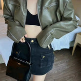PU Leather Biker Short Jacket