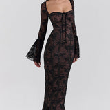 Bodycon Lace Flare Sleeve Maxi Dress