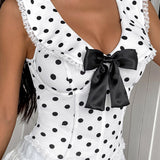 Polka Dot Halter Corset Bow Back Tank Top