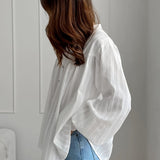 White Cotton Jacquard Stand Collar Blouse