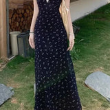 V-neck Waist-cinching Slim Floral Dress