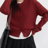 Red Twist Knit O-Neck Cardigan