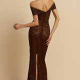 Lace See-Through Off-Shoulder Fishtail Party Dress