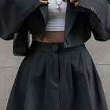 Mini Skirt with Lapel Blazer Two Piece Set