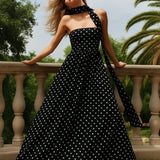 Polka Dot Off-Shoulder Cami Tie Maxi Dress