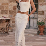 Elegant Lace-Up Crop Top & Maxi Skirt Boho Dress