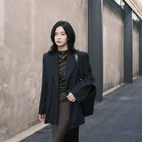 Shoulder-Padded Pinstripe Blazer