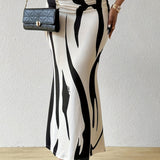 Zebra Print High Waist Bodycon Mermaid Maxi Skirt