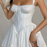 Spaghetti Strap Lace Trim Ballet A Line Sleeveless Mini Dress