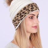 Leopard Print Slouchy Knit Beanie Hat