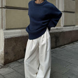 Casual Solid Color Pullover Sweater