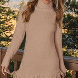 Loose Fit Fringe Turtleneck Sweater