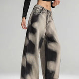Vintage Grey Tie Dye Wide Leg Jeans