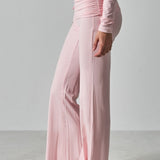 Solid Fitted Foldover Soft Pants